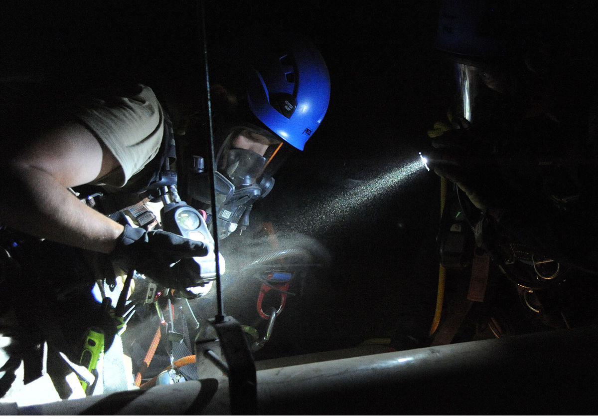 Inside a confined space with SCBA
