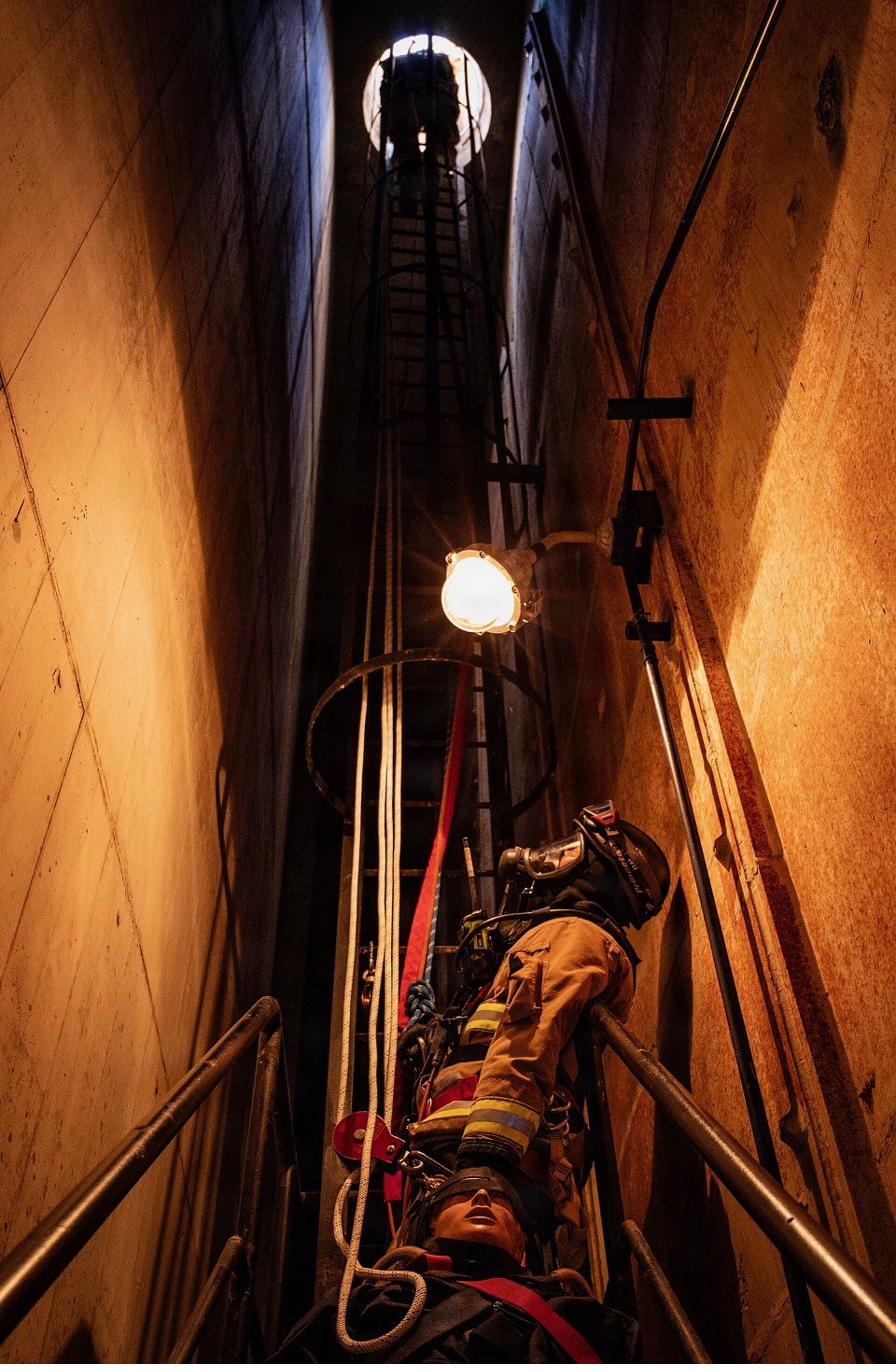 Deep vertical shaft requiring rescue